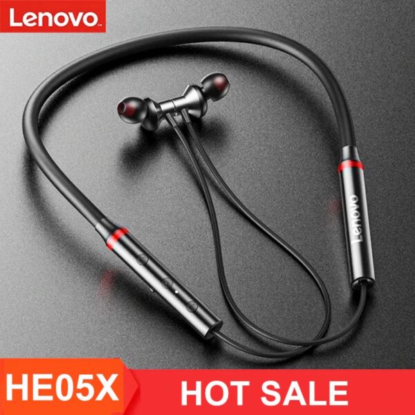 Lenovo HE05X Bluetooth 5.0 Earphones Waterproof Wireless HIFI Sound Magnetic Neckband Headset Sports Headphones Black